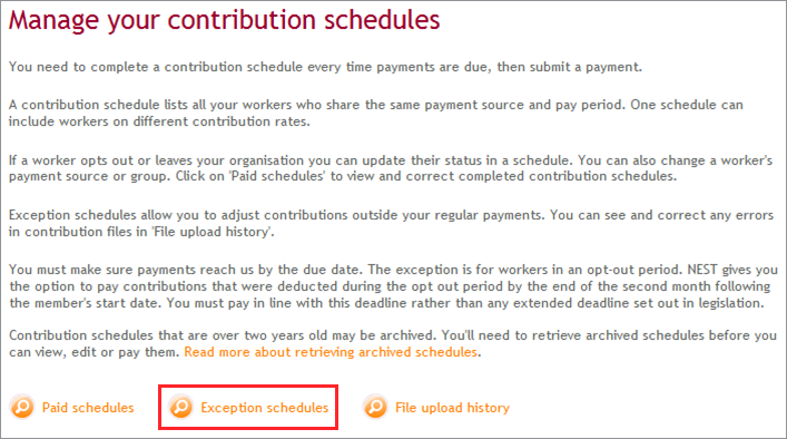 how do i create an exception schedule nest employer help centre