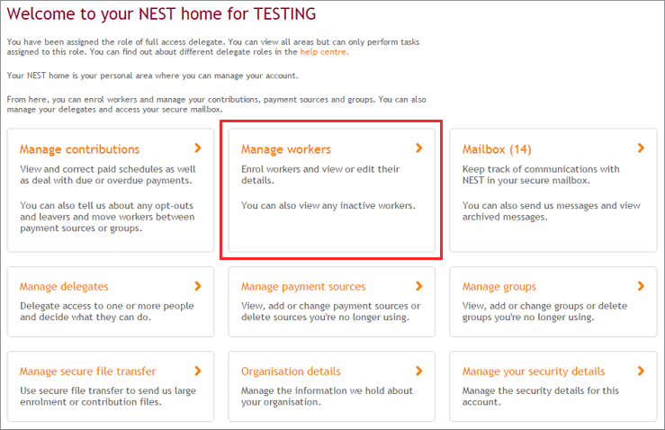 Manage workers on Nest homepage