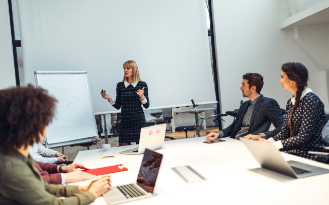 Woman presenting in meeting