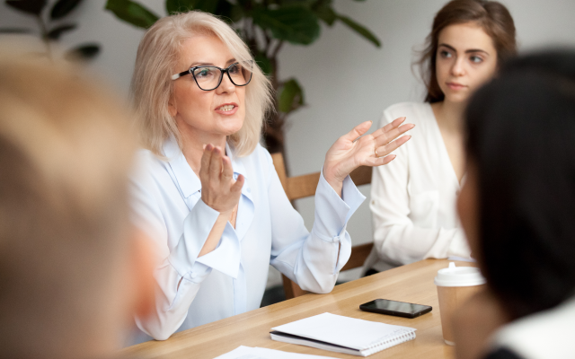 Woman talking in meeting