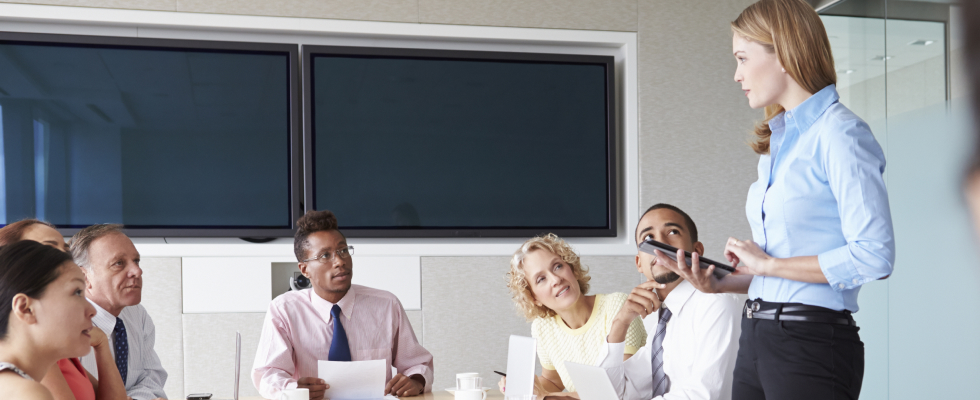 Woman presenting in meeting