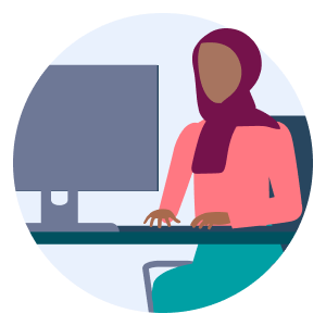 Icon of woman sitting at desktop computer