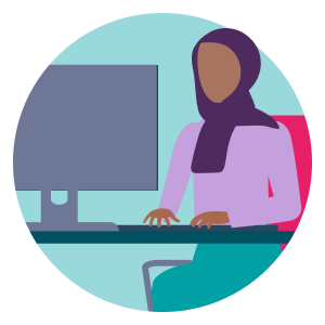Icon of woman sitting at computer