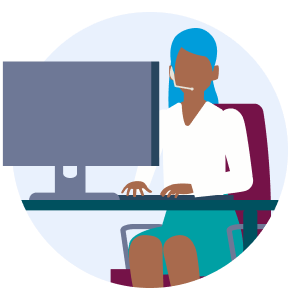 Illustration of woman sitting at desk typing on computer