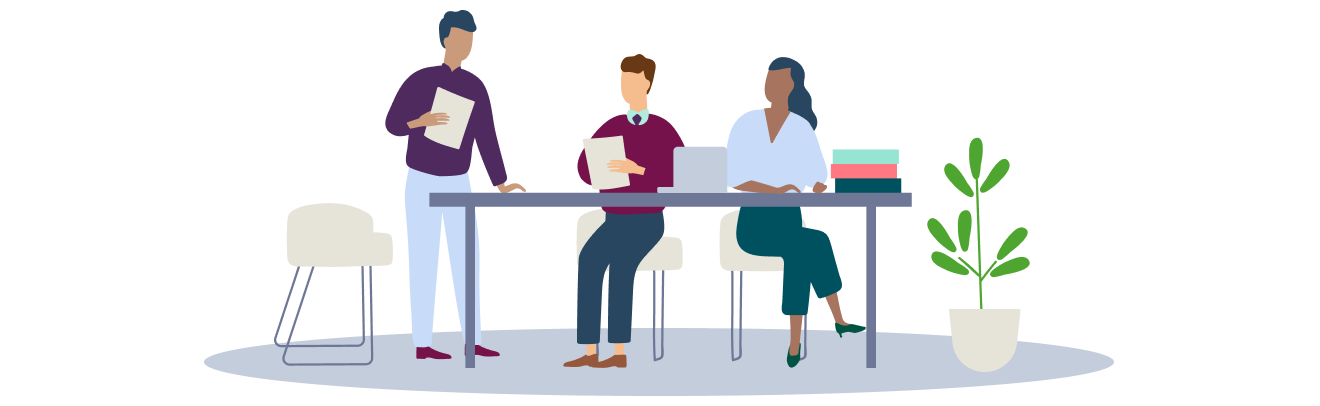 illustration showing three people working in an office