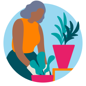 Woman tending to plants