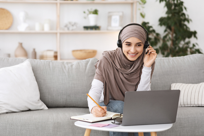 Woman with headset