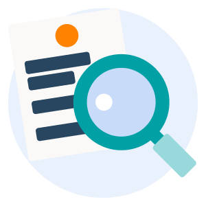 icon showing sheet of paper behind magnifying glass