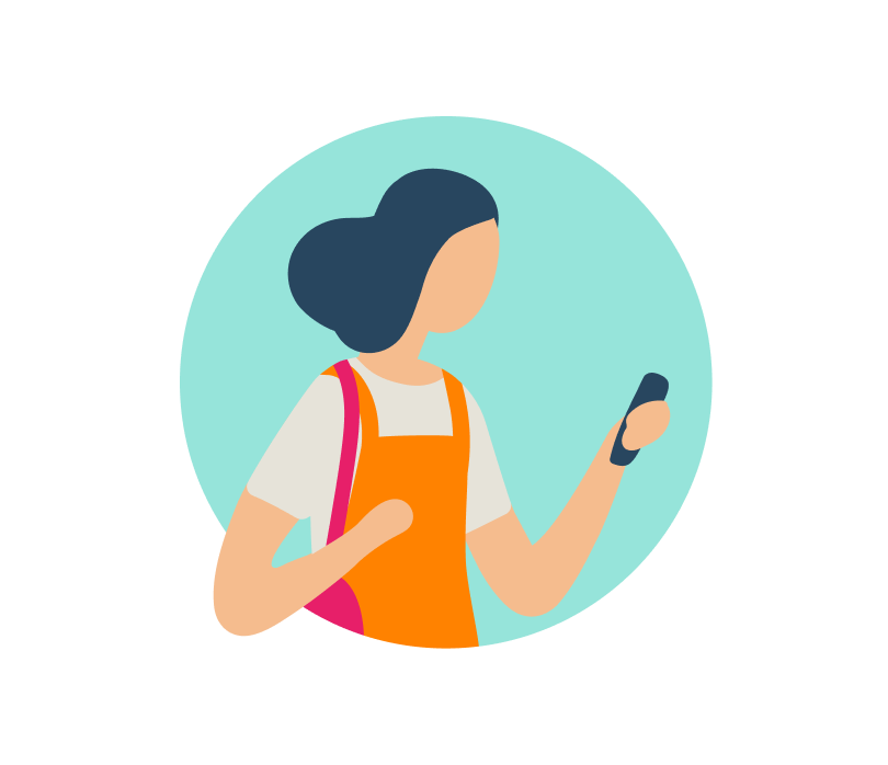 Icon of woman looking at mobile phone