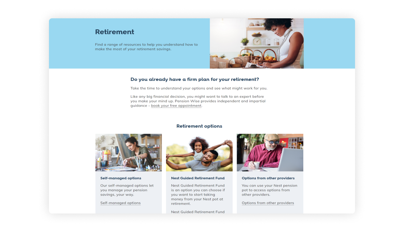 Nest PAW Retirement landing page