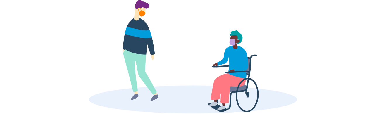 Graphic of person in wheelchair and person standing