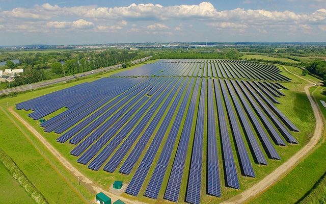 Bird's-eye view of solar farm