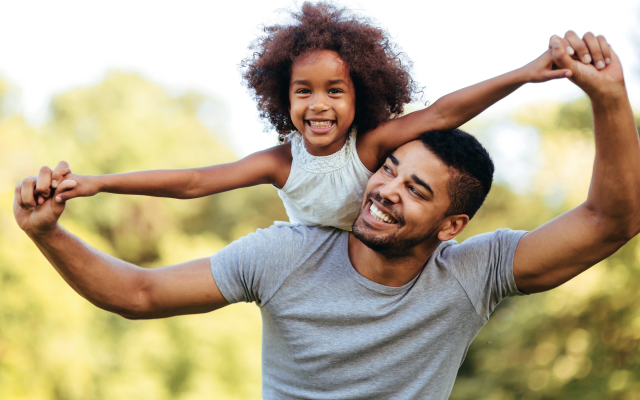 Child on father's shoulders