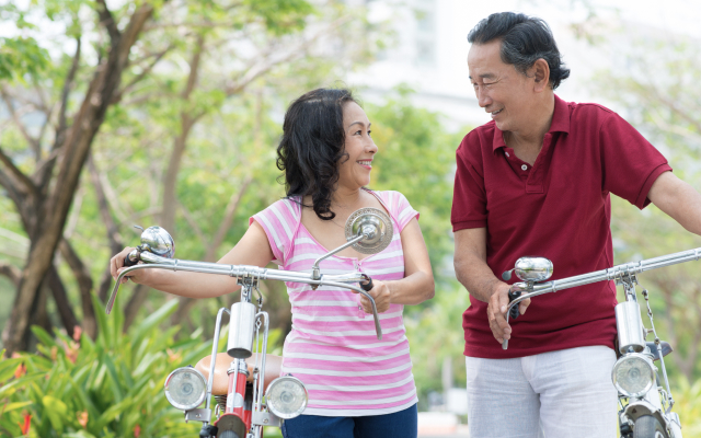 Man and woman with their bikes