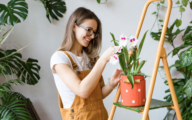 Woman potting a plant