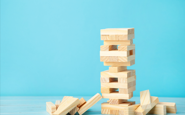 Tower of Jenga building blocks