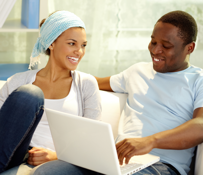 Man and woman sitting together talking