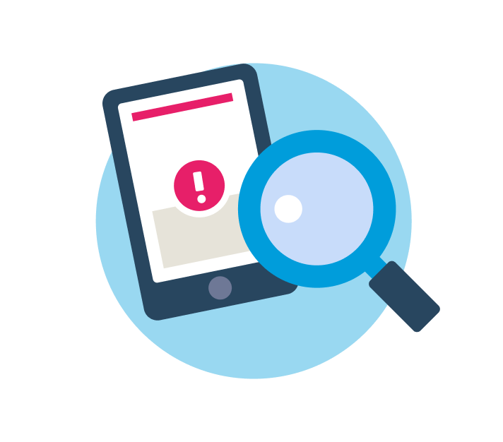 Illustration of magnifying glass above a tablet device