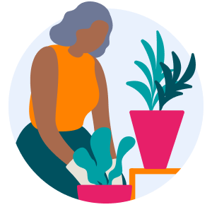 Woman potting a plant