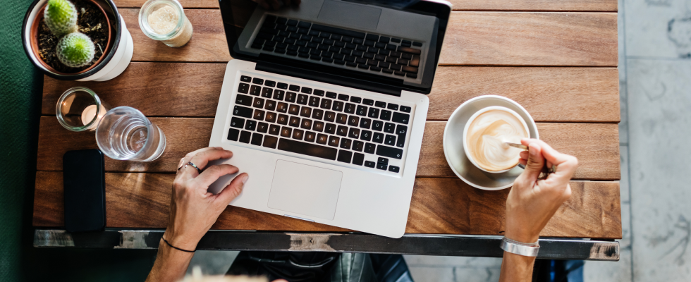 View of laptop and coffee