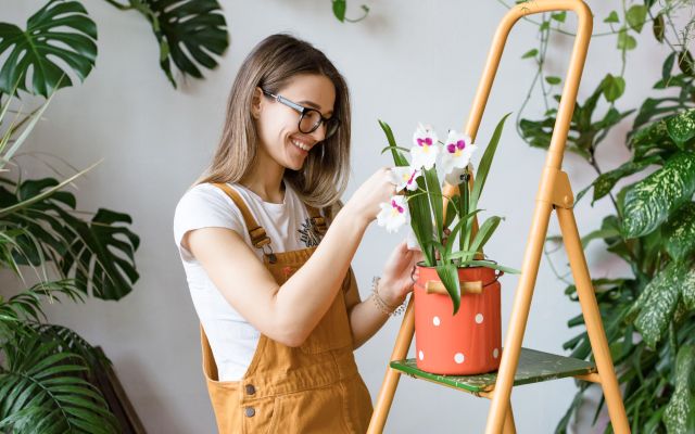 Woman potting a plant