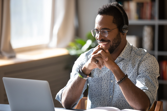 Man with headset on a call